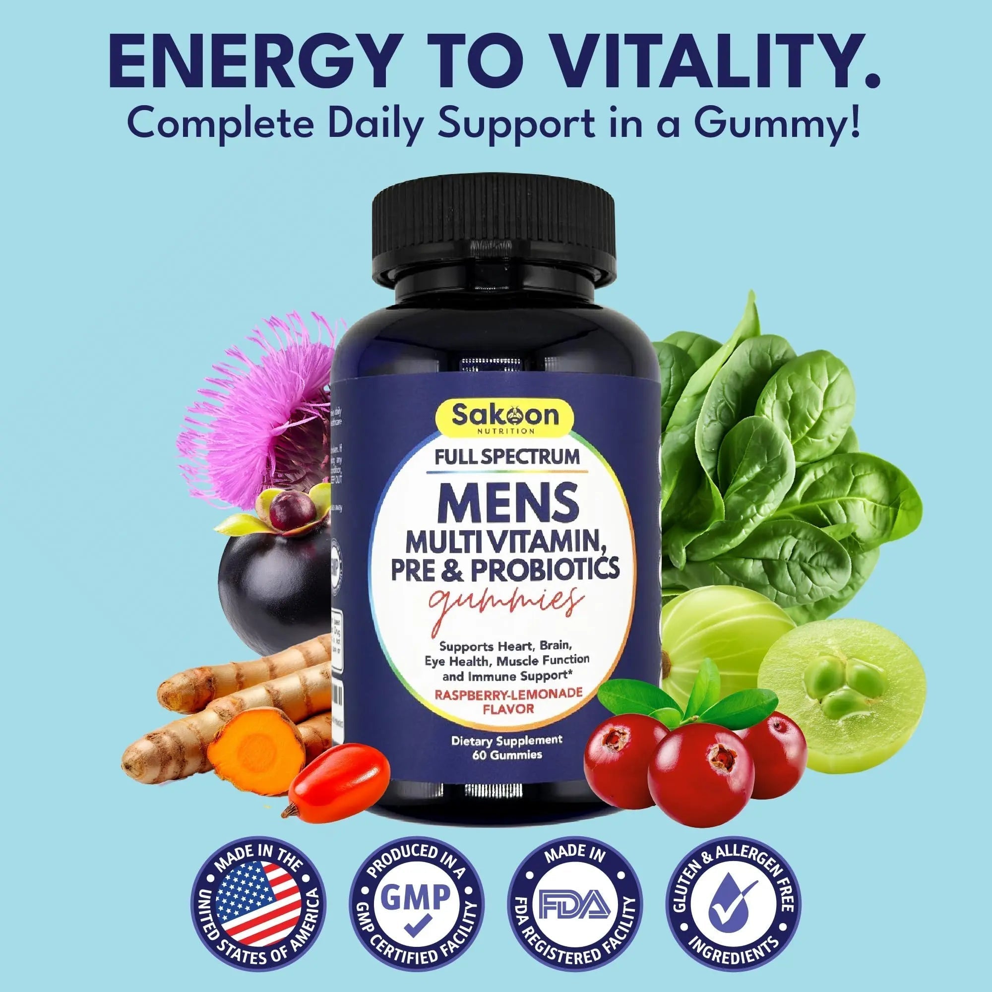 Sakoon nutrition Men's Multivitamin Gummies with Probiotics and Prebiotics, Adult Multivitamin A, C, D, E, B & More Sakoon nutrition buy australia supplements