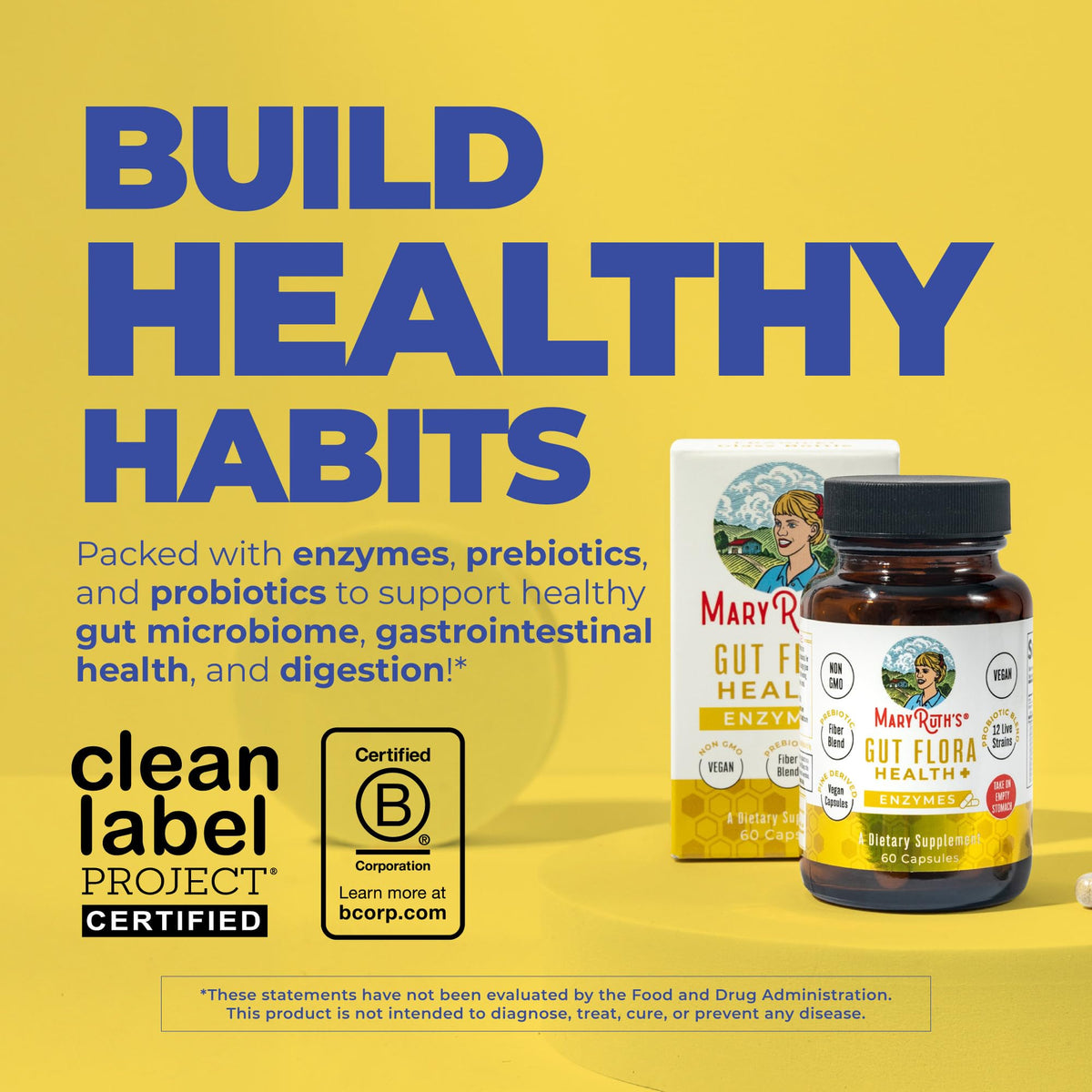 MaryRuth’s Gut Flora Health+ Enzymes | Prebiotic & Probiotic Digestive Enzymes for Healthy Gut Biome & Digestive Support | Gastrointestinal Health | CLP Certified MARYRUTH'S