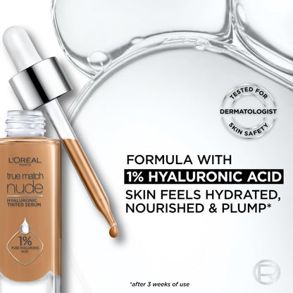 L'Oreal Paris True Match Nude Hyaluronic Tinted Serum Foundation with 1% Hyaluronic acid, Light 2-3, 1 fl. oz. L'Oreal Paris