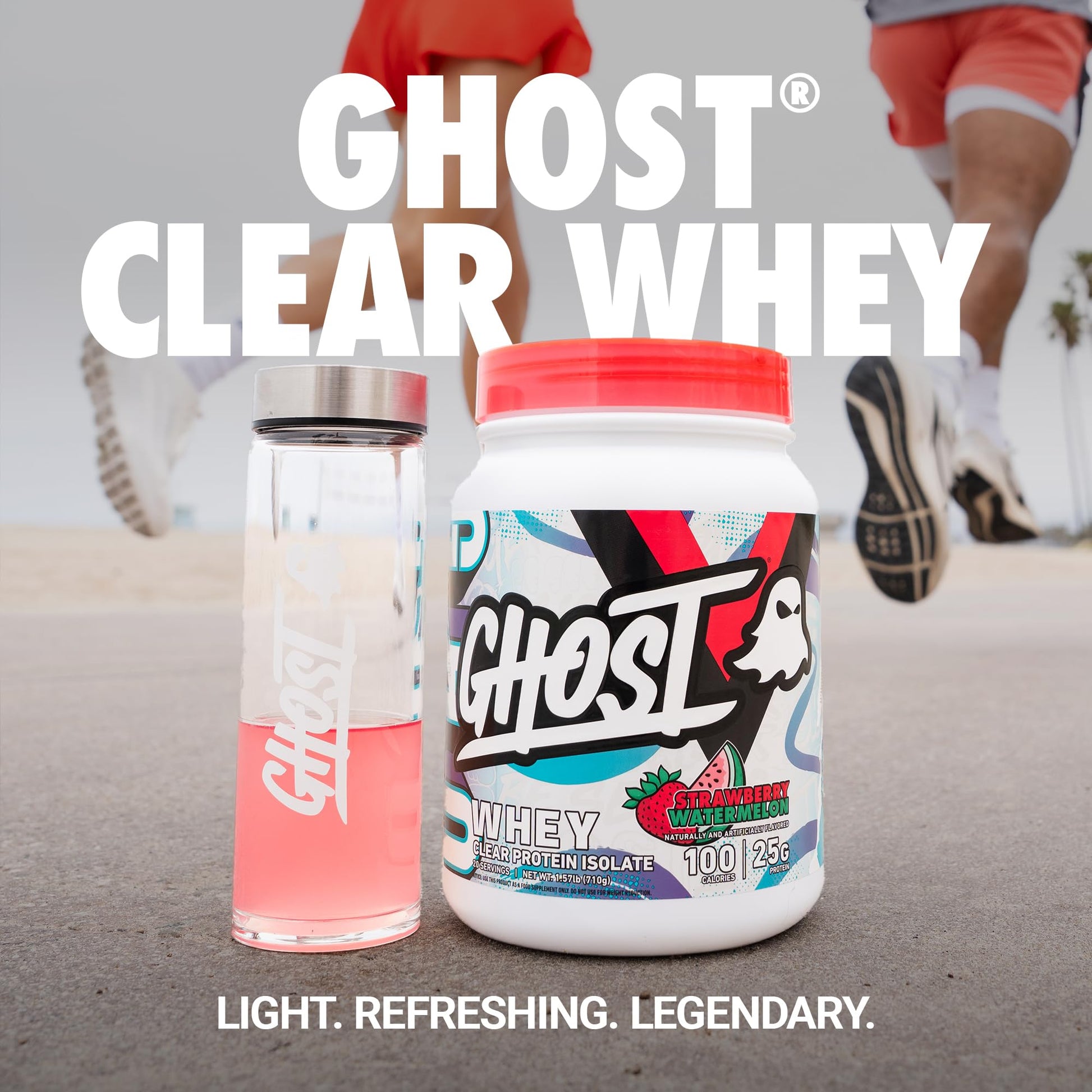 GHOST Clear Whey Isolate Protein Powder, Strawberry Watermelon - 1.57 LB Tub, 25G of Whey Protein - Post Workout Drink for Muscle Gain & Recovery – Sugar Free, Soy Free & Zero Fat, 20 Servings GHOST buy australia supplements