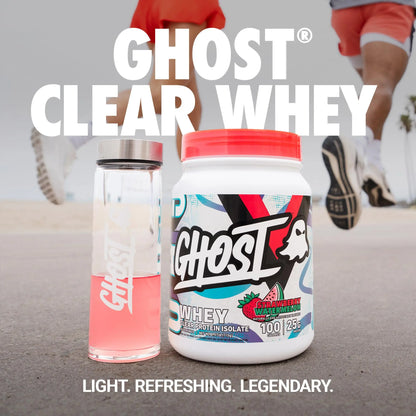 GHOST Clear Whey Isolate Protein Powder, Strawberry Watermelon - 1.57 LB Tub, 25G of Whey Protein - Post Workout Drink for Muscle Gain & Recovery – Sugar Free, Soy Free & Zero Fat, 20 Servings GHOST