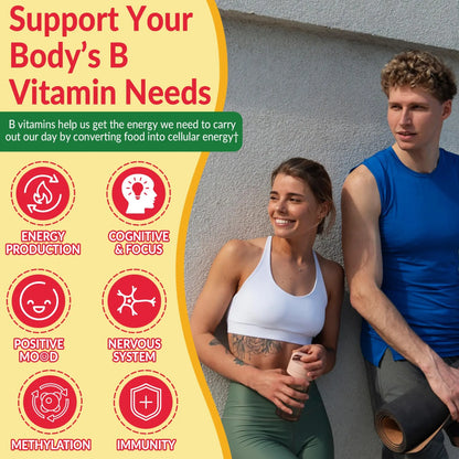 Super Vitamin B Complex Gummies - Methylated B Complex for Women & Men, All B Vitamins, Methyl B12, Methylfolate, Vitamin C, Choline, Inositol, PABA for Energy NEVISS