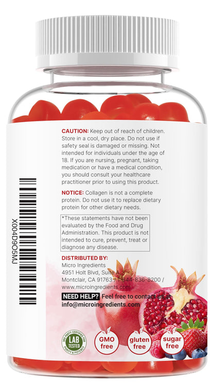 Micro Ingredients Multi Collagen Peptides, 120 Collagen Gummies | Type I,II,III,V,X Protein with Biotin, Hyaluronic Acid, & Vitamin C Complex | Pomegranate & Berry Flavored Micro Ingredients