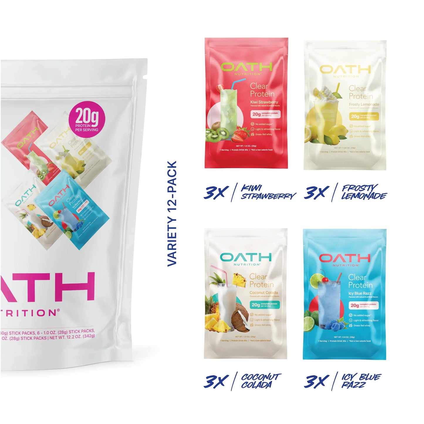 Oath Nutrition Clear Whey Isolate Protein Powder Variety Pack, 12 Pack OATH NUTRITION