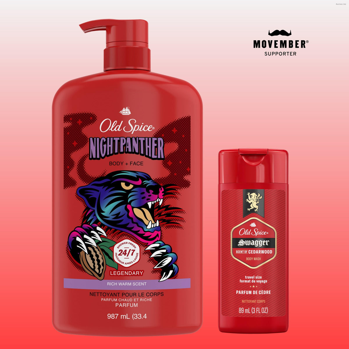 Old Spice Cleansing Body Wash for Men, 3X Defense, 24/7 Shower Fresh with Lasting Scent, 2 in 1 Body and Face Wash, Daily Men’s Wash and Shower Gel, NightPanther Rich Warm Masculine Scent, 33.4 oz Old Spice