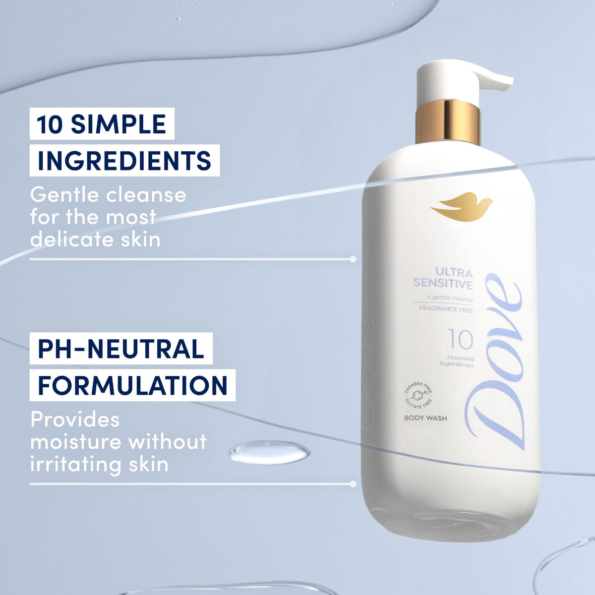 Dove Ultra Sensitive Serum Body Wash Fragrance Free 10 Ingredients, 18.5 oz Dove