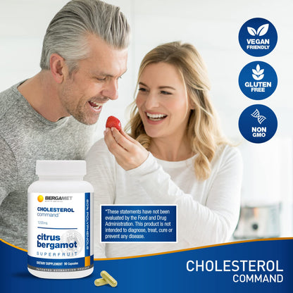 Cholesterol Command, Citrus Bergamot SuperFruit Supplement, 47% Bergamot Polyphenol Fraction (BPF) Patented Formula, BergaMet