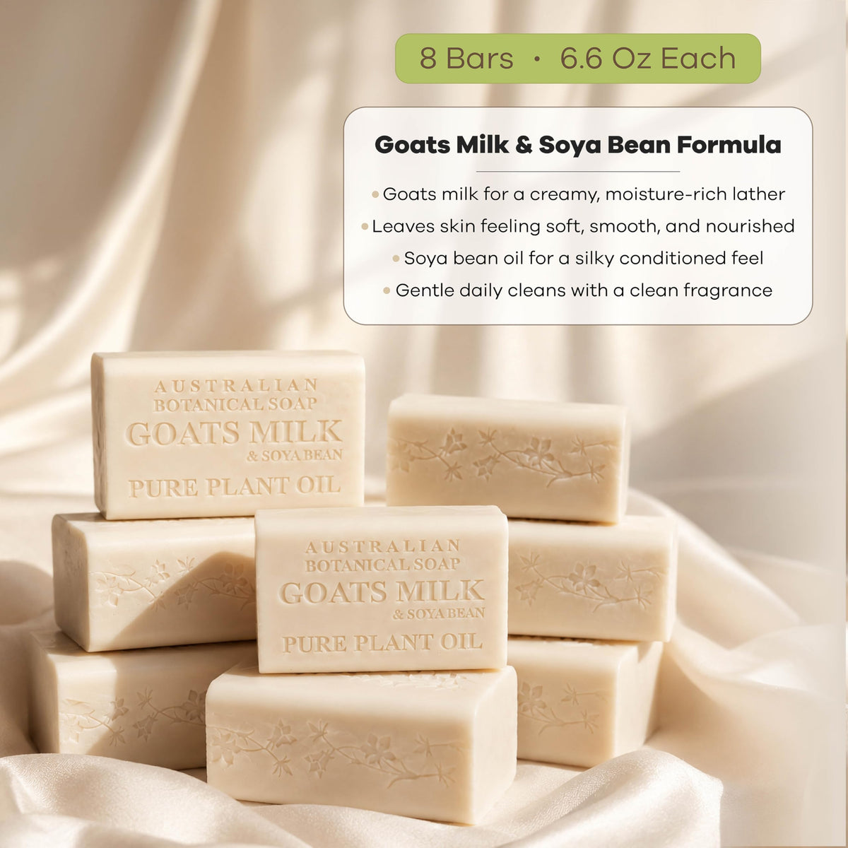 Australian Botanical Soap 6.6 OZ, Pack of 8, Goat Milk Soap Bars with Soya Bean Oil, Enriched with Organic Shea Butter, Suitable for All Skin Types, Packaging May Vary Australian Botanical Soap