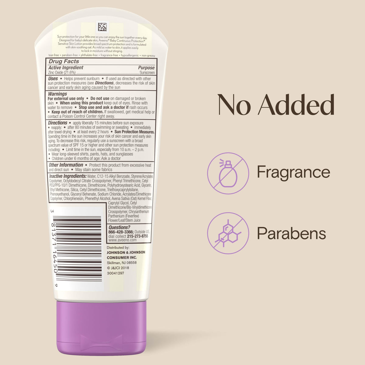 Aveeno Baby Continuous Protection Zinc Oxide SPF 50 Sunscreen for Babies with Sensitive Skin, Broad Spectrum Sun Protection, Tear-Free, Sweat- & Water-Resistant, No added Parabens, 3 Fl Oz Aveeno Baby