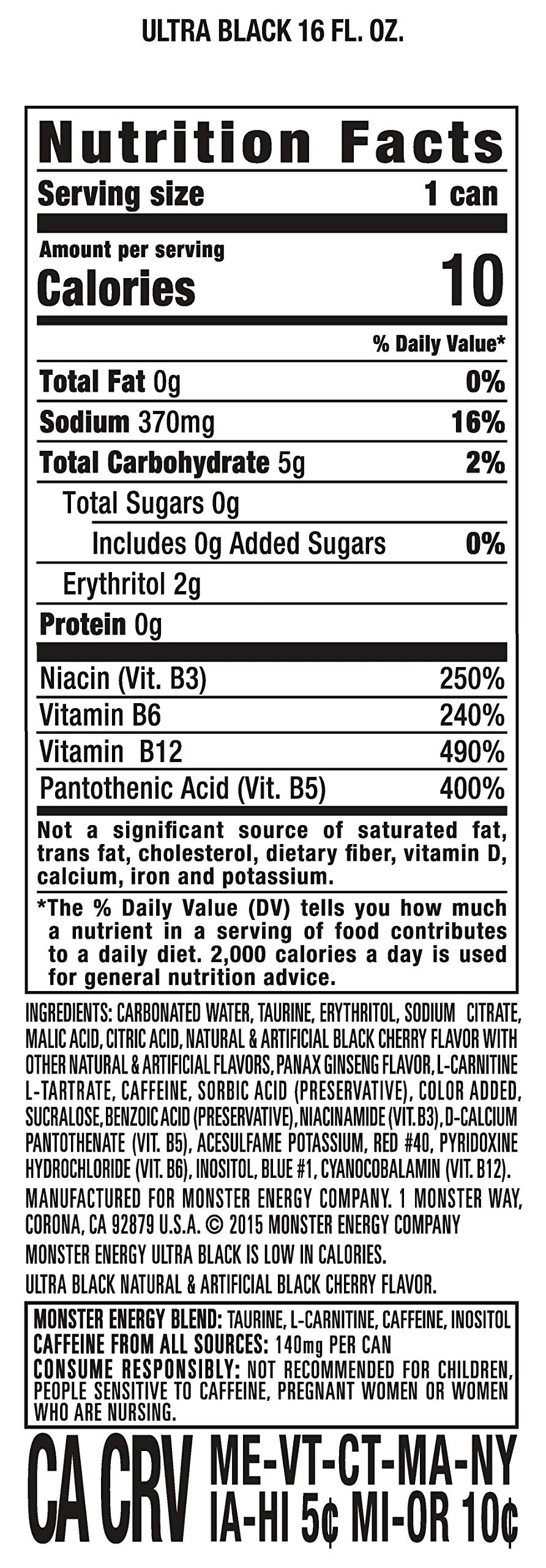 Monster Energy Ultra Black, Sugar Free Energy Drink, 16 Ounce (Pack of 15) Monster Energy buy australia supplements