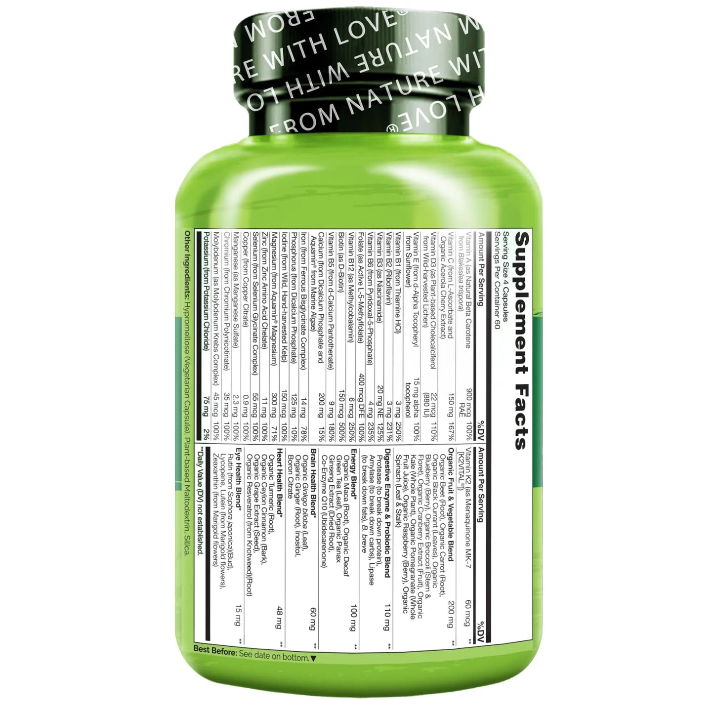NATURELO Whole Food Multivitamin for Women - with Vitamins, Minerals, & Organic Extracts - Supplement for Energy and Heart Health NATURELO