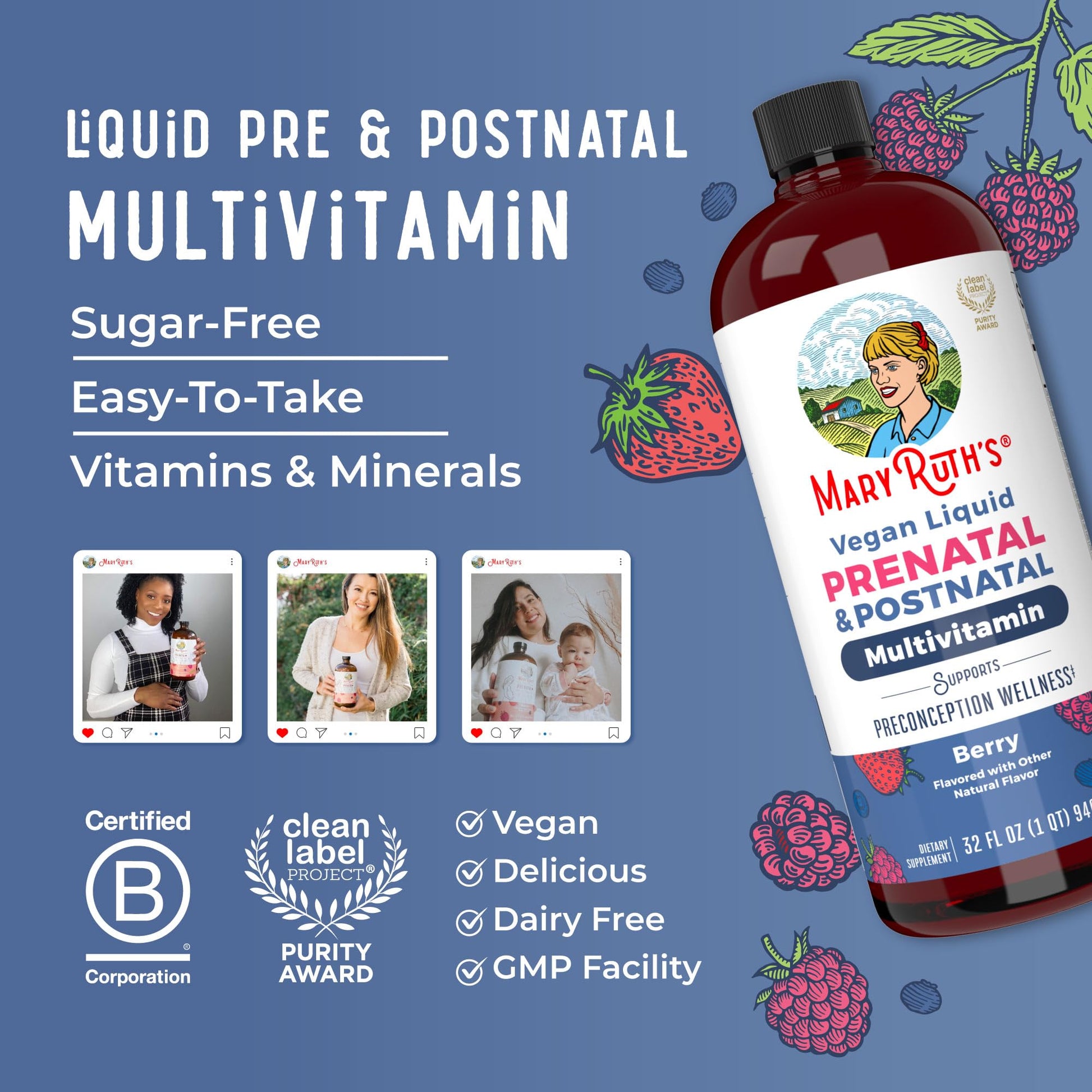 MARYRUTH'S Postnatal & Prenatal Vitamins for Women | Sugar Free | Selenium | Folate | Vegan | Non-GMO | Gluten Free | 32oz MARYRUTH'S buy australia supplements