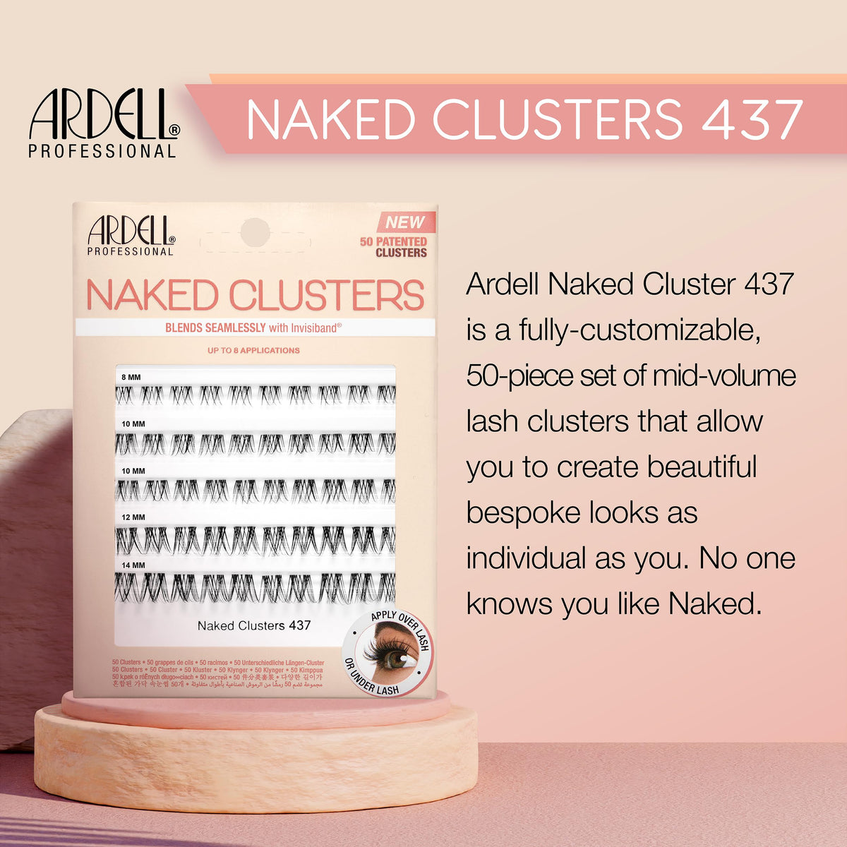 Ardell Naked Clusters 437 – Lightweight Human Hair Natural Cluster Lashes with Invisiband, Mixed Length 8–14 mm, DIY Lash Extensions, 50 Lash Clusters Ardell