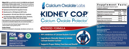 KIDNEY C.O.P. Calcium Oxalate Protector 120 Capsules, Patented Kidney Support for Calcium Oxalate Crystals, Stop Recurrence KIDNEY C.O.P.