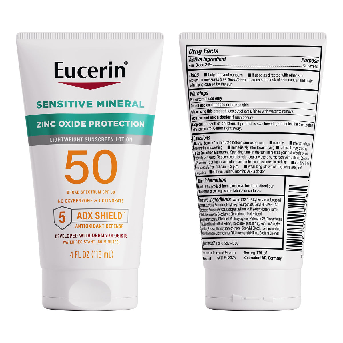 Eucerin Sun Sensitive Mineral Sunscreen Lotion, Face, Body, SPF 50, 4 FL OZ Eucerin