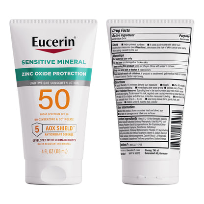 Eucerin Sun Sensitive Mineral Sunscreen Lotion, Face, Body, SPF 50, 4 FL OZ Eucerin