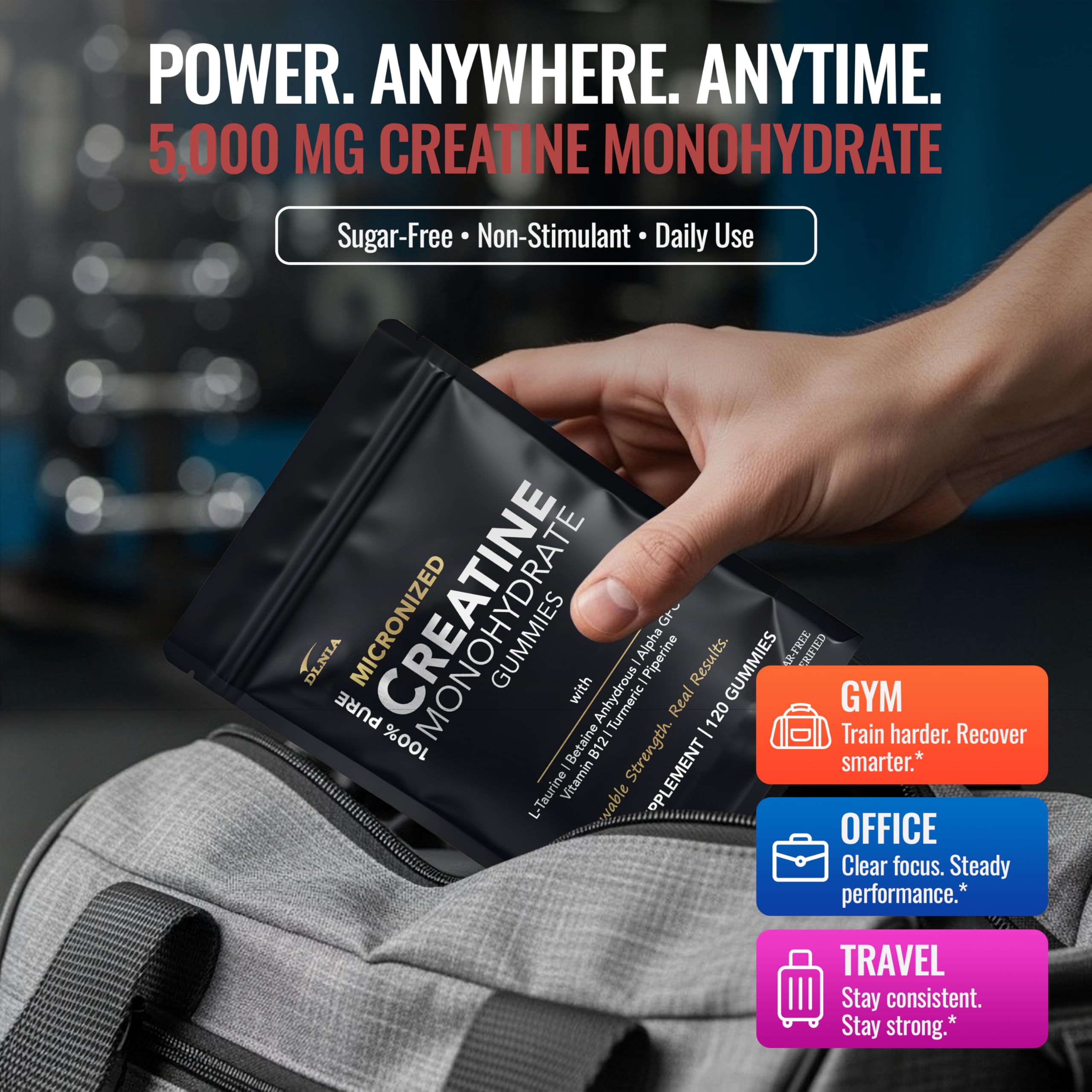 Creatine Monohydrate Gummies for Men & Women - Sugar Free & Vegan Advanced Formula W/L-Taurine + Vitamin B12 - for Muscle Strength, Muscles Builder, Recovery, DLNIA buy australia supplements
