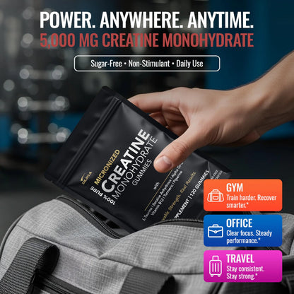 Creatine Monohydrate Gummies for Men & Women - Sugar Free & Vegan Advanced Formula W/L-Taurine + Vitamin B12 - for Muscle Strength, Muscles Builder, Recovery, DLNIA