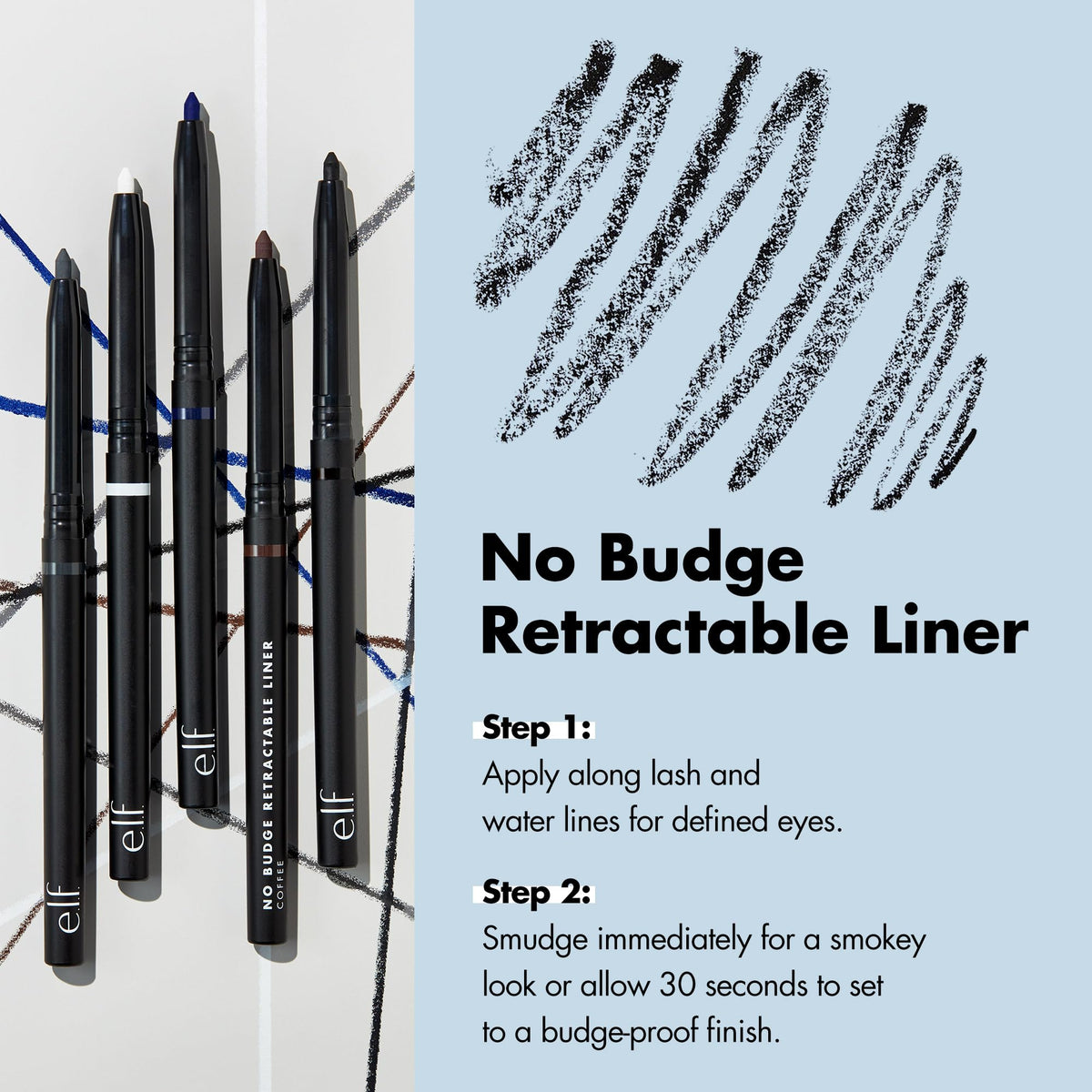 e.l.f. No Budge Retractable Eyeliner, Creamy, Ultra-Pigmented & Waterproof, Creates Bold & Defined Lines, Vegan & Cruelty-Free, Black e.l.f.