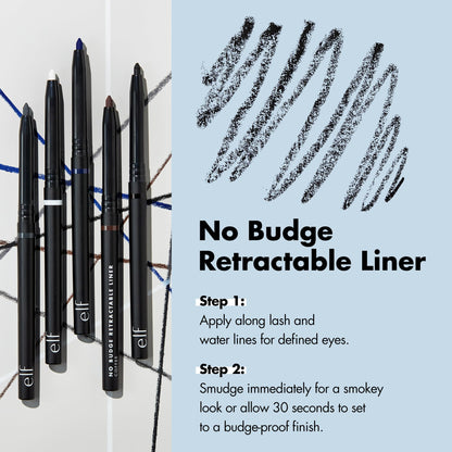 e.l.f. No Budge Retractable Eyeliner, Creamy, Ultra-Pigmented & Waterproof, Creates Bold & Defined Lines, Vegan & Cruelty-Free, Black e.l.f.