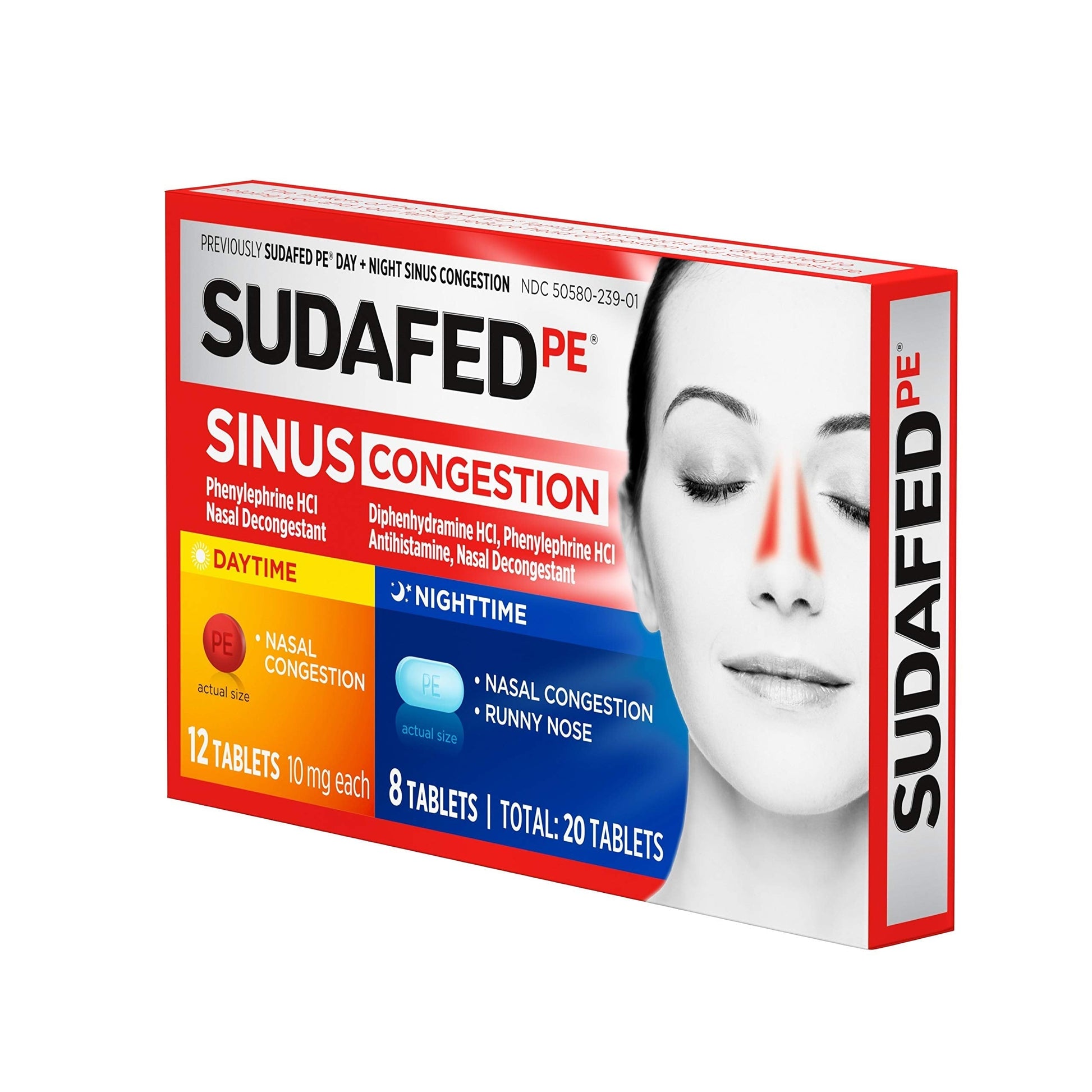 Sudafed PE Sinus Congestion Day + Night Maximum Strength Decongestant & Antihistamine Tablets with Phenylephrine HCl & Diphenhydramine HCl, Helps Nasal & Sinus Pressure & Congestion, 20 ct Sudafed buy australia supplements