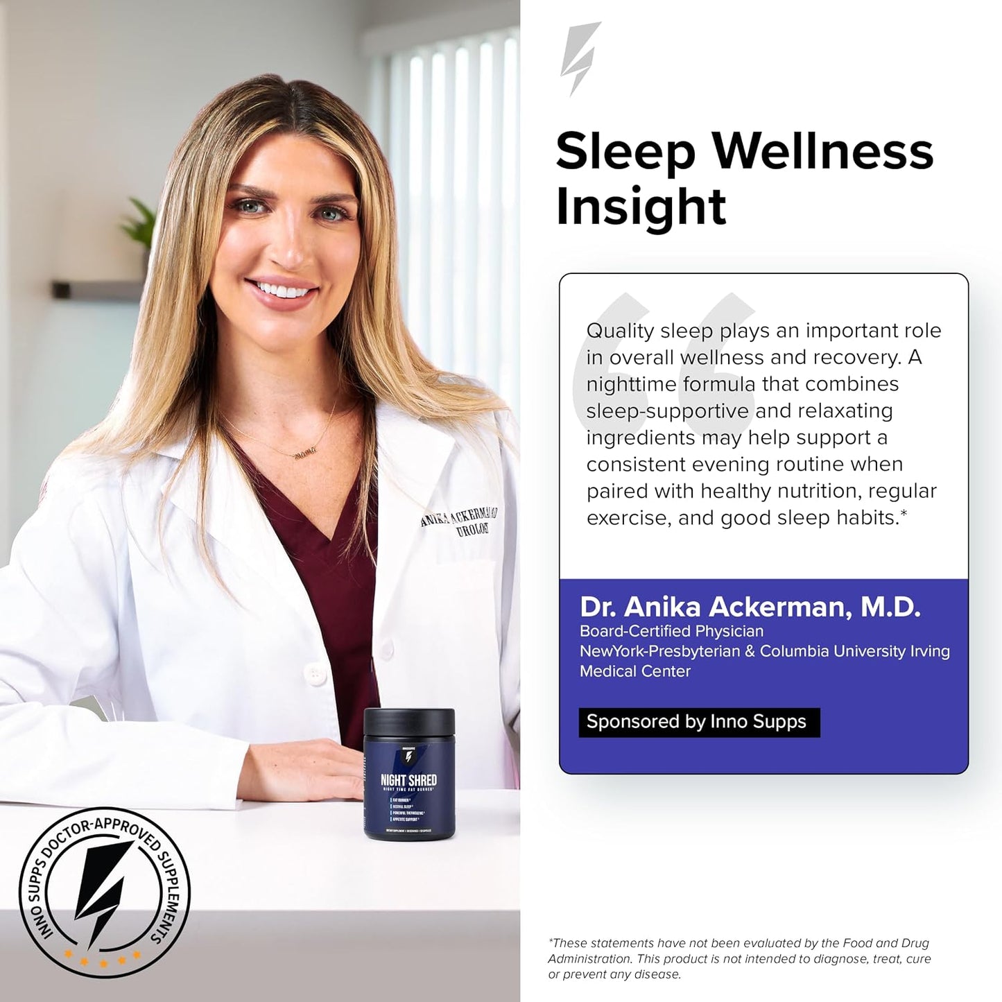 InnoSupps Night Shred Fat Burner and Natural Sleep Support | Ashwaganda, 5-HTP, CLA, Melatonin | Appetite Suppressant | Weight Loss Support Nighttime Fat Burning (180 Vegetarian Capsules)