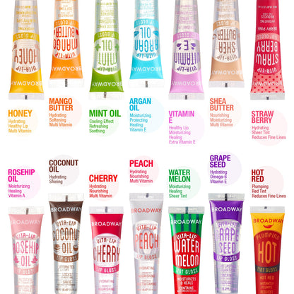 Ruby Kisses Broadway Vita-Lip Clear Lip Gloss (3 Pack Mango Butter, Rosehip, Coconut Oil), Ultra-Hydrating & Soothing Formula with Vitamin Oils, High-Shine Non-Sticky Finish, Healing Lip Balm Ruby Kisses