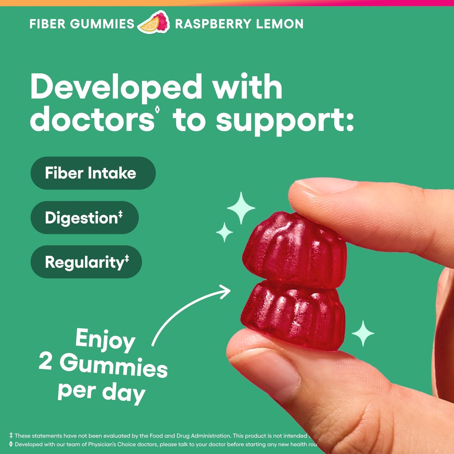 Physician’s Choice Fiber Gummies for Digestive Health & Regularity - Raspberry Lemon Flavor - No Sugar Added & Vegan - Natural Chicory Root Prebiotic Fiber Physician's CHOICE