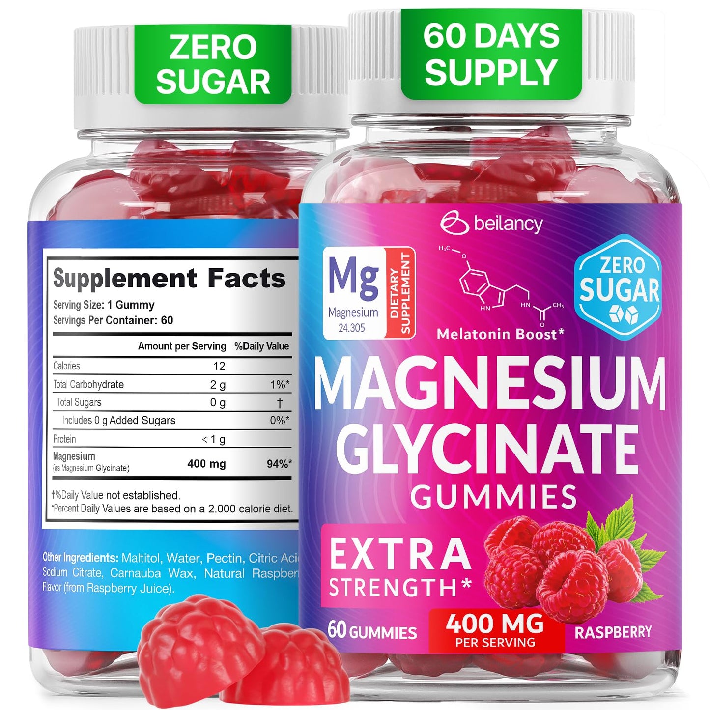 Magnesium Glycinate Gummies 400mg, Muscle Support and Relaxation, Magnesium Supplement for Women, Men and Kids, High Absorption, Sugar Free, BE&LANCY