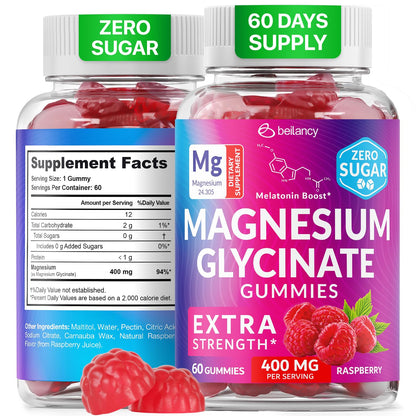 Magnesium Glycinate Gummies 400mg, Muscle Support and Relaxation, Magnesium Supplement for Women, Men and Kids, High Absorption, Sugar Free, BE&LANCY