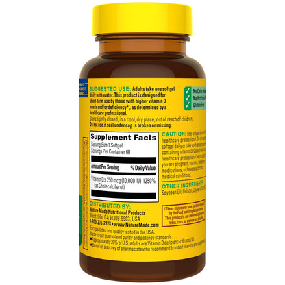 Nature Made Vitamin D3 10000 IU (250 mcg) Maximum Strength, Vitamin D Supplement for Bone and Immune Health Support Nature Made