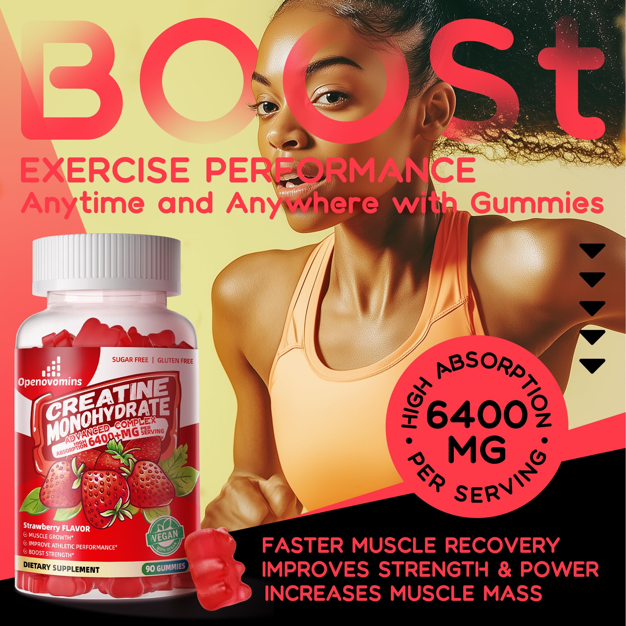 Creatine Monohydrate Gummies Complex for Men & Women -Advanced Formula W/L-Taurine + Vitamin B12, Sugar Free Chewable Supplement,90 Strawberry Gummies Openovomins buy australia supplements