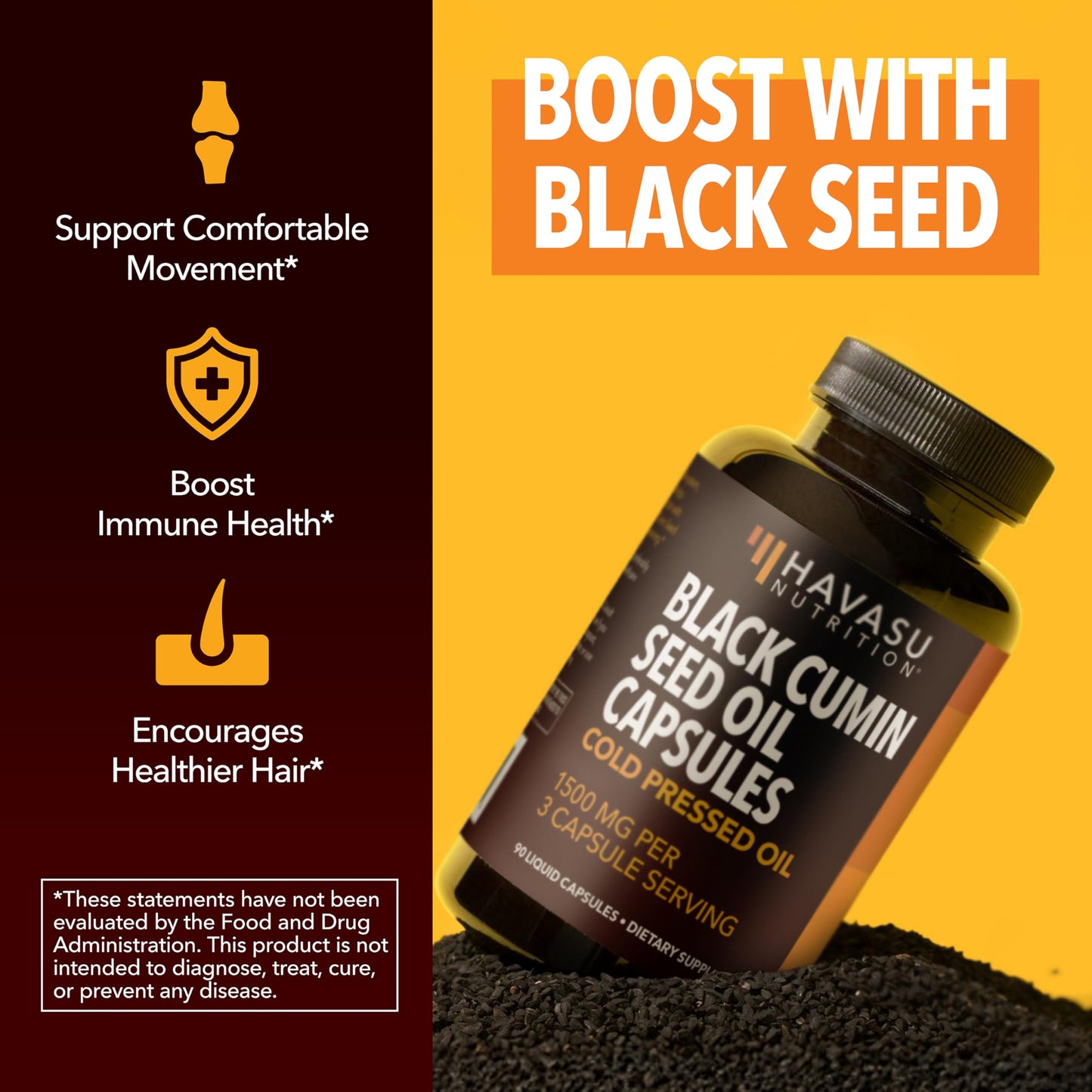 Black Seed Oil Capsules, Vegan, Non-GMO, Cold-Pressed Nigella Sativa, 90ct | 1500mg Per Serving Black Cumin Supplement for Skin Health, Immune Function, and Digestive Health, Unflavored, 30 Servings Gsupps Australia