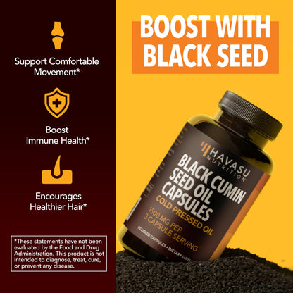 Black Seed Oil Capsules, Vegan, Non-GMO, Cold-Pressed Nigella Sativa, 90ct | 1500mg Per Serving Black Cumin Supplement for Skin Health, Immune Function, and Digestive Health, Unflavored, 30 Servings Gsupps Australia