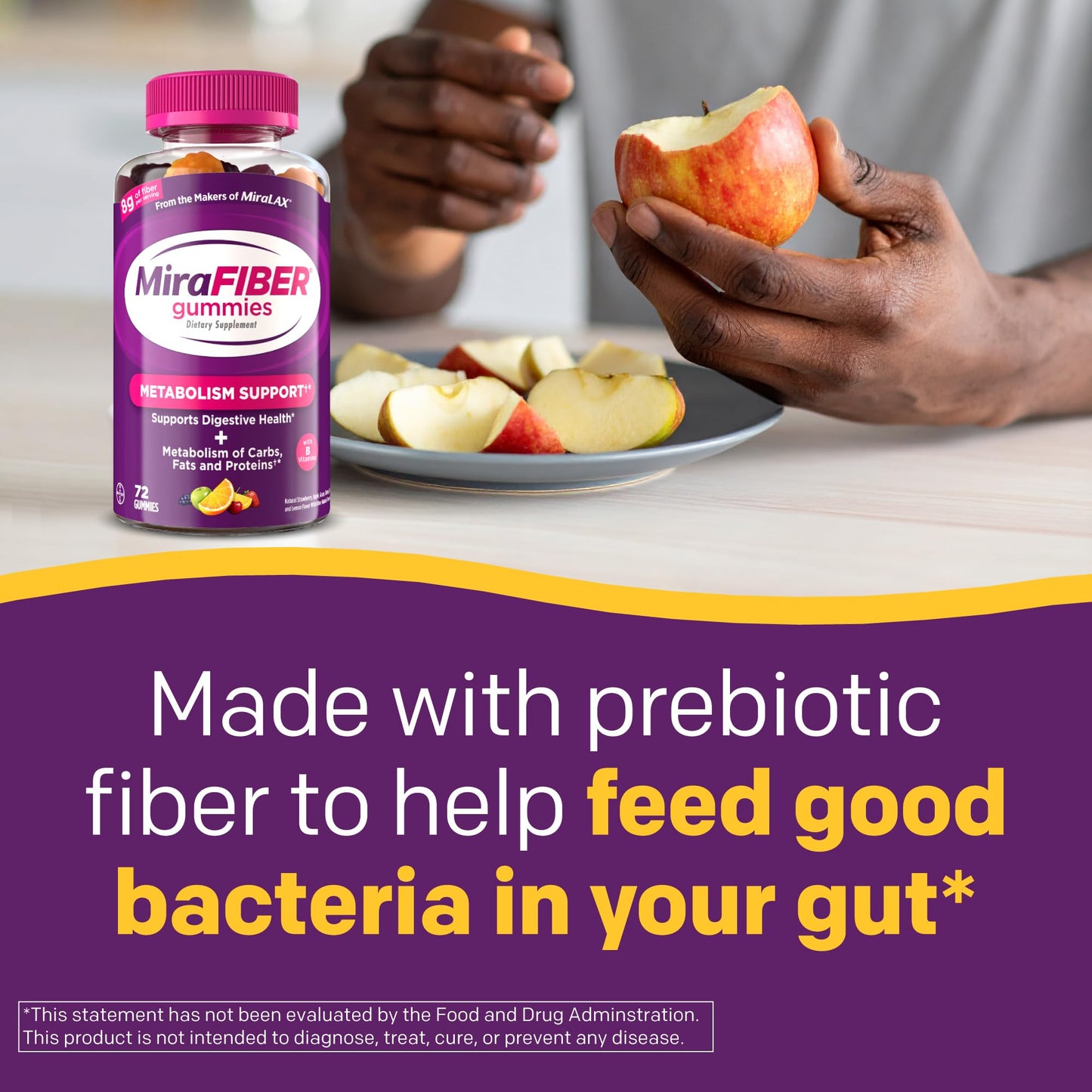 MiraFIBER Gummies from The Makers of MiraLAX, 8g of Daily Fiber Per Serving, Metabolism Support with B Vitamins, Gut Health for Men & Women MiraLAX