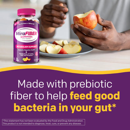 MiraFIBER Gummies from The Makers of MiraLAX, 8g of Daily Fiber Per Serving, Metabolism Support with B Vitamins, Gut Health for Men & Women MiraLAX