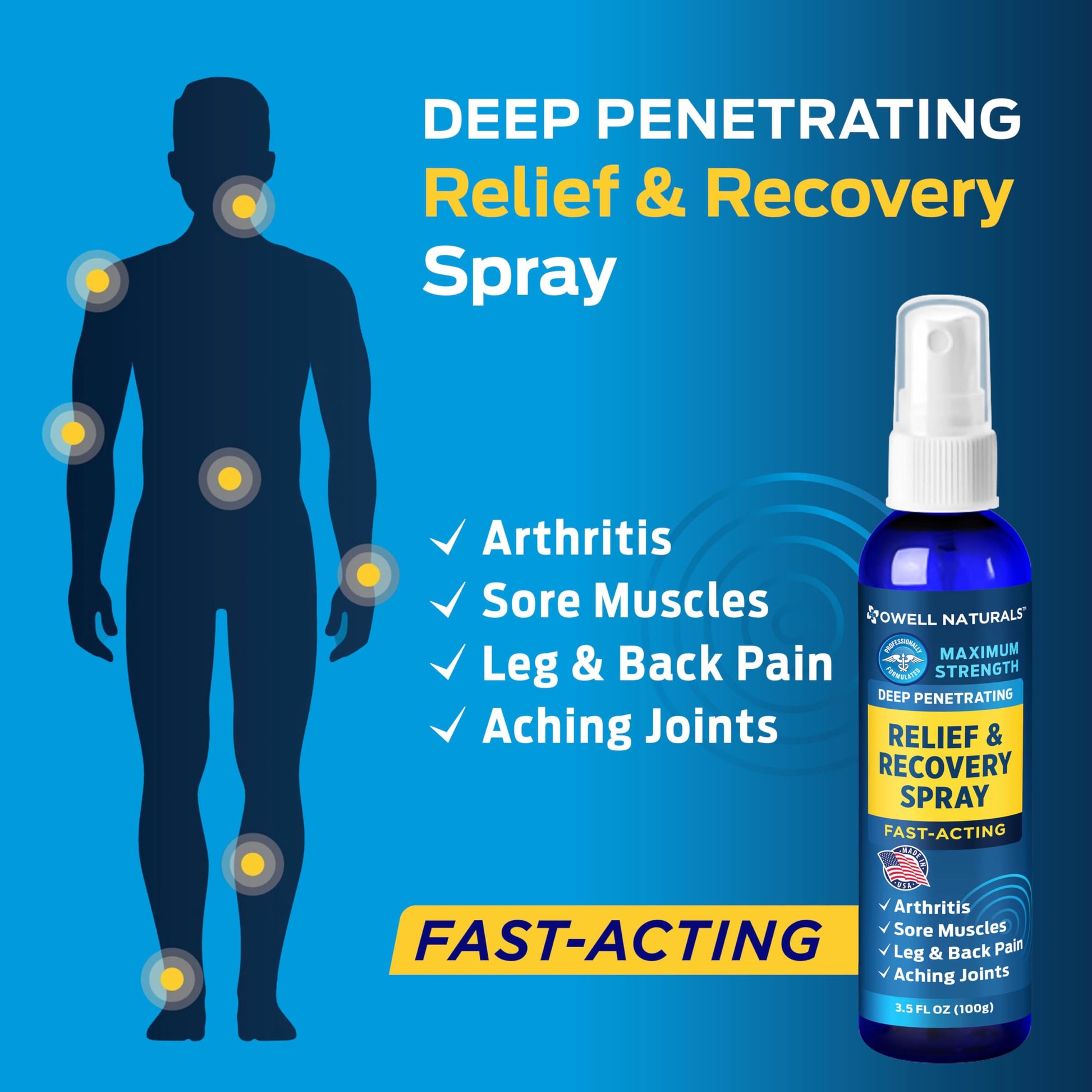 OWELL NATURALS Deep Penetrating Pain Relief Liquid Spray, Fast-Acting, Long Lasting, Natural Relief for Muscle Aches, Joint Pain, Stiffness, Quick Dry Formula, 3.5 oz Owell Naturals buy australia supplements