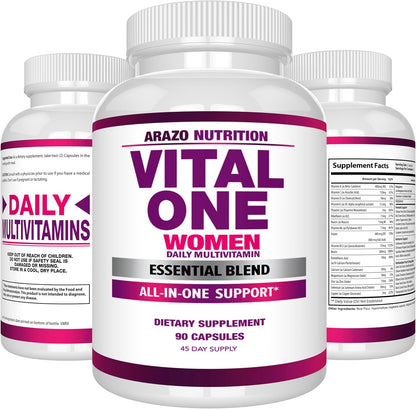 Arazo Nutrition Vital One Multivitamin for Women - Daily Wholefood Supplement - 90 Vegan Capsules Gsupps Australia