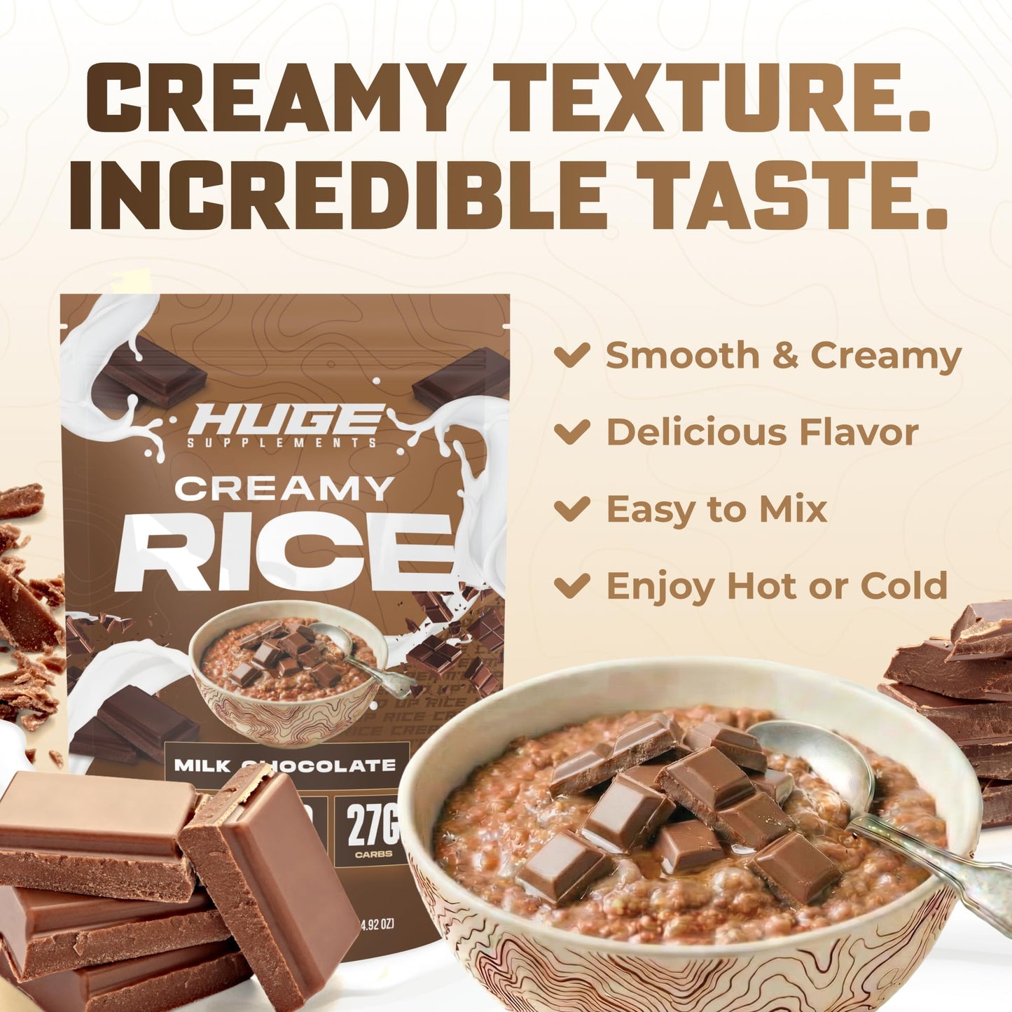 Huge Creamy Rice, Maple Brown Sugar, Rice Cereal (Cream of Rice Style), Quick & Easy Preparation, Fast-Digesting Carbohydrates, Sugar-Free, Creamy Texture, Pre & Post Workout Fuel, 30 Servings