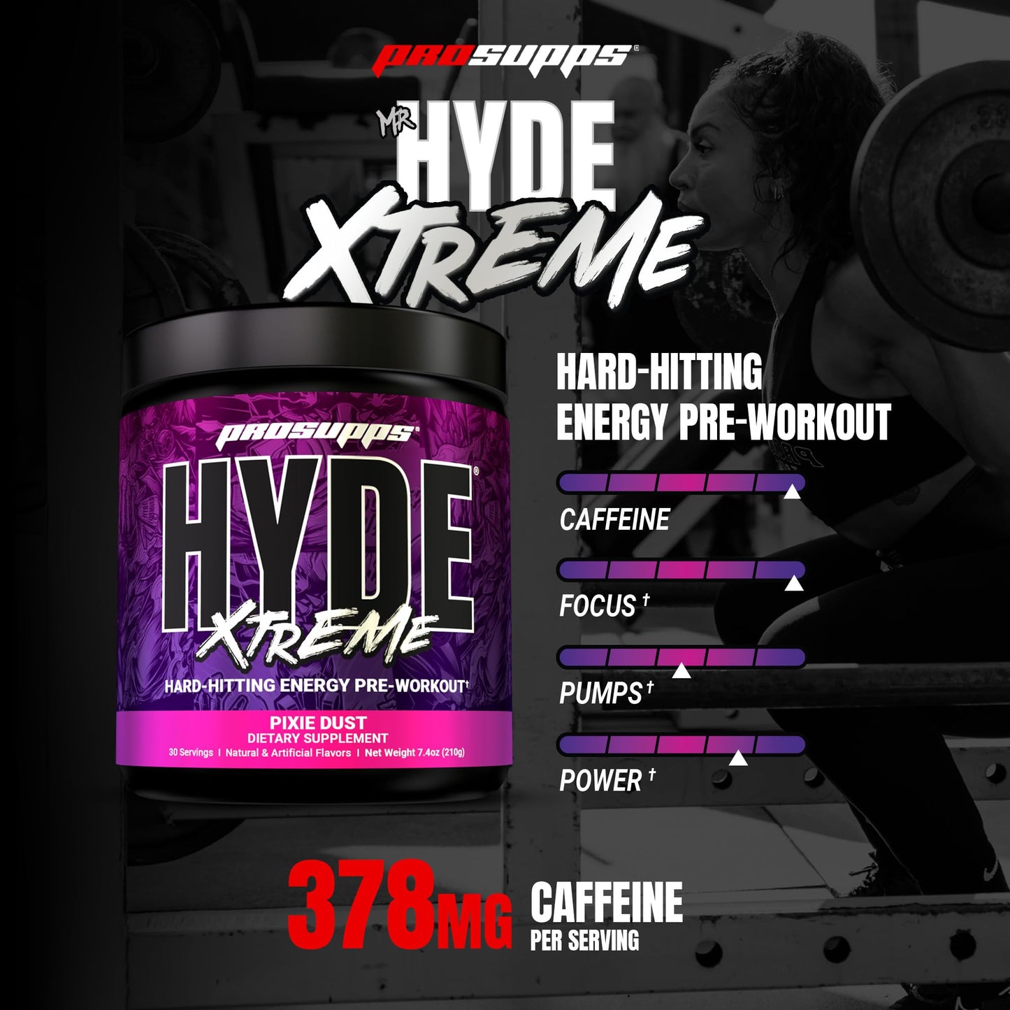 ProSupps Mr. Hyde Xtreme Pre Workout Powder with Creatine, Beta Alanine & Caffeine – Extreme Energy, Pumps, Focus & Performance - Fitness & Gym Supplements for Men & Women (Watermelon, 30 Servings)