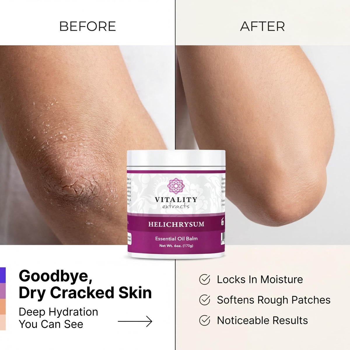 Vitality Extracts Helichrysum Balm - 6oz, Helichrysum Gymnocephalum, Beeswax, Almond Oil, Ultra-Moisturizing, Skin Healing, Full Body Hydration Vitality