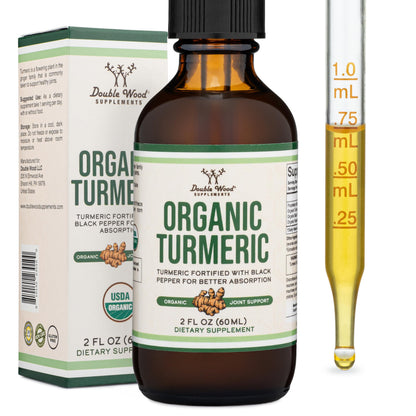 Turmeric Curcumin with Black Pepper Drops - Organic Turmeric Supplement Drops 1,180mg - 2FL OZ, 60 Servings (with Black Pepper Seed, Ginger, Rosemary, and Sage) Double Wood Supplements