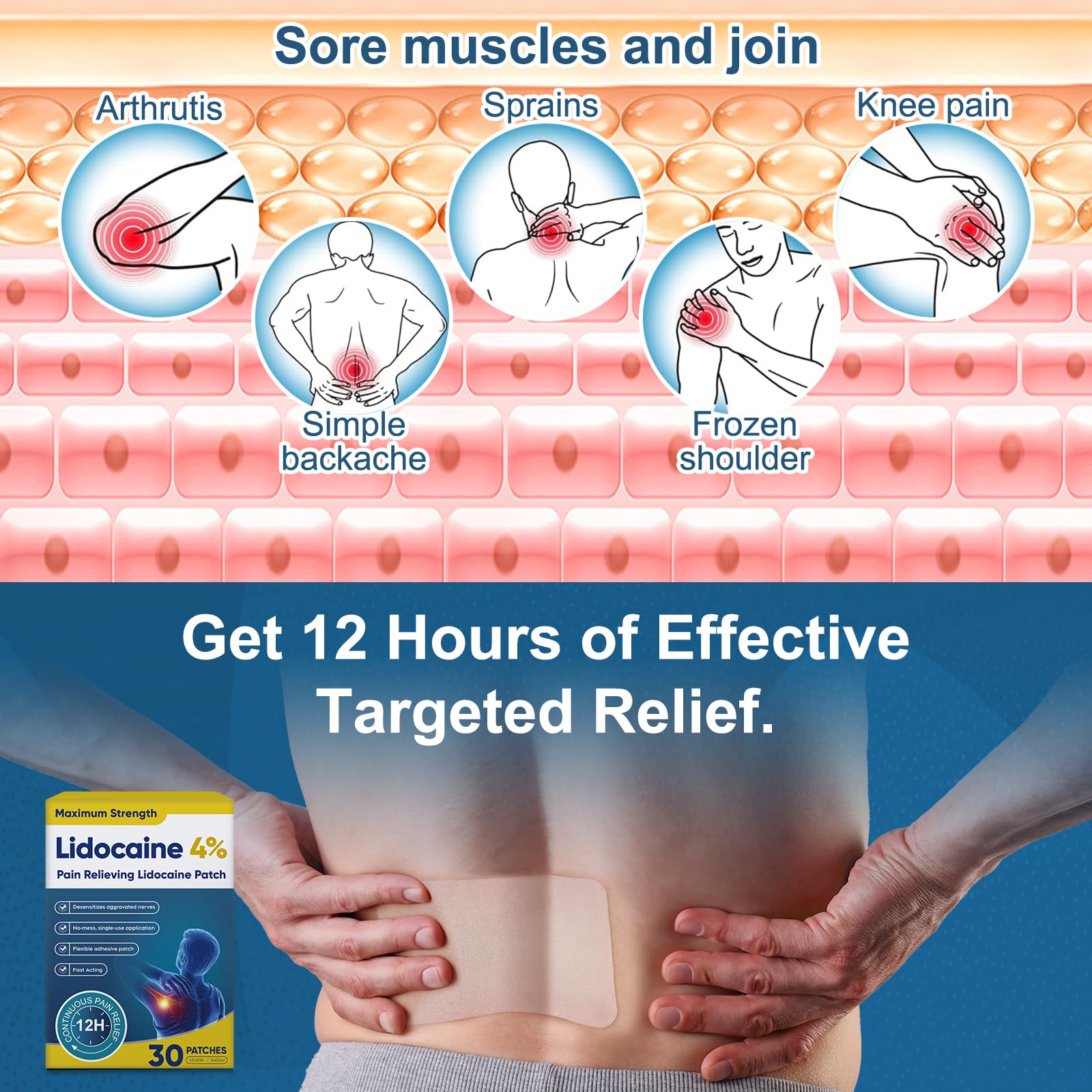 Teemofe 4% Lidocaine Pain Relief Patches – Maximum OTC Strength, Fast-Acting Targeted Relief, 30 Count, for Muscle & Joint Discomfort - 589 Teemofe buy australia supplements