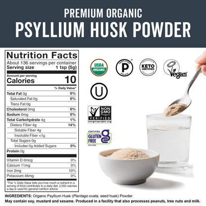 Viva Naturals Organic Psyllium Husk Powder, 24 oz – Finely Ground, Unflavored, Vegan, Keto, Paleo, Non-GMO Plant-Based Superfood, Good Source of Fiber for Gluten-Free Baking, Juices & Smoothies Viva Naturals