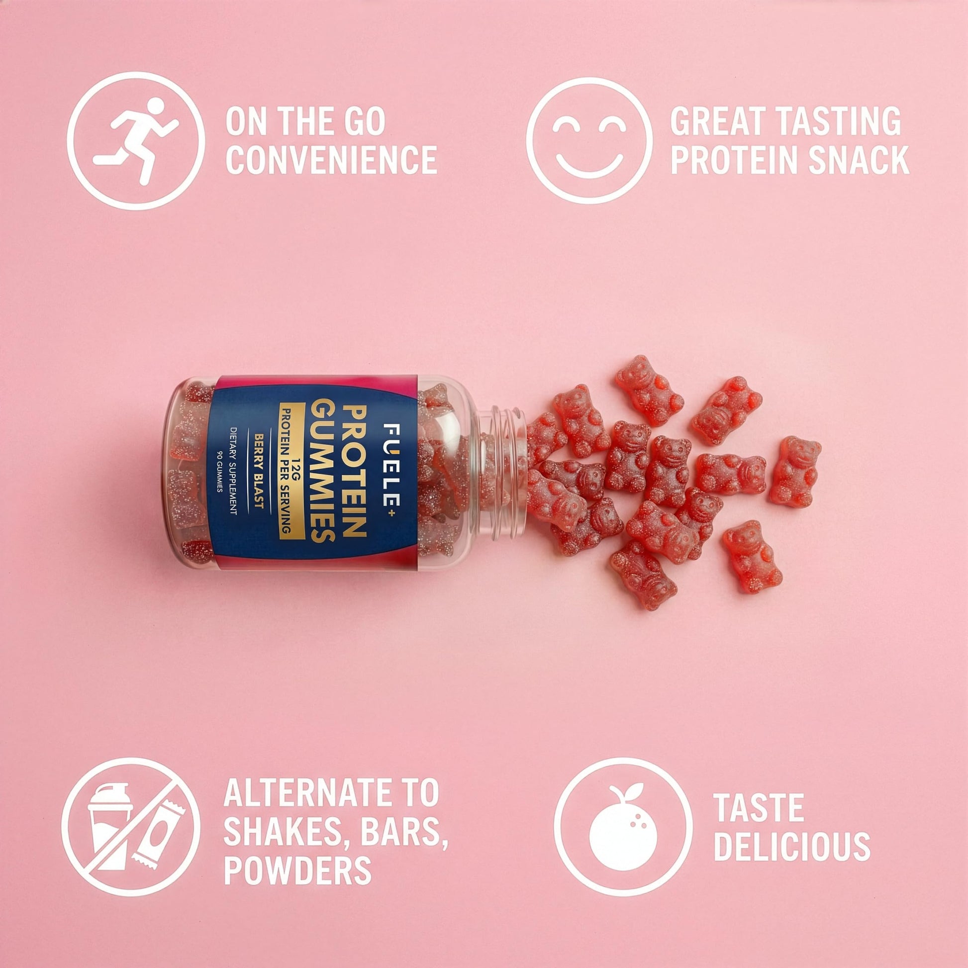 FUELE+ Protein Gummies – 12g High Protein Snack, Mixed Berry Flavor, No Added Sugar, Whey Protein Gummies, Supports Muscle Recovery, Post Workout Supplement FUELE+ buy australia supplements