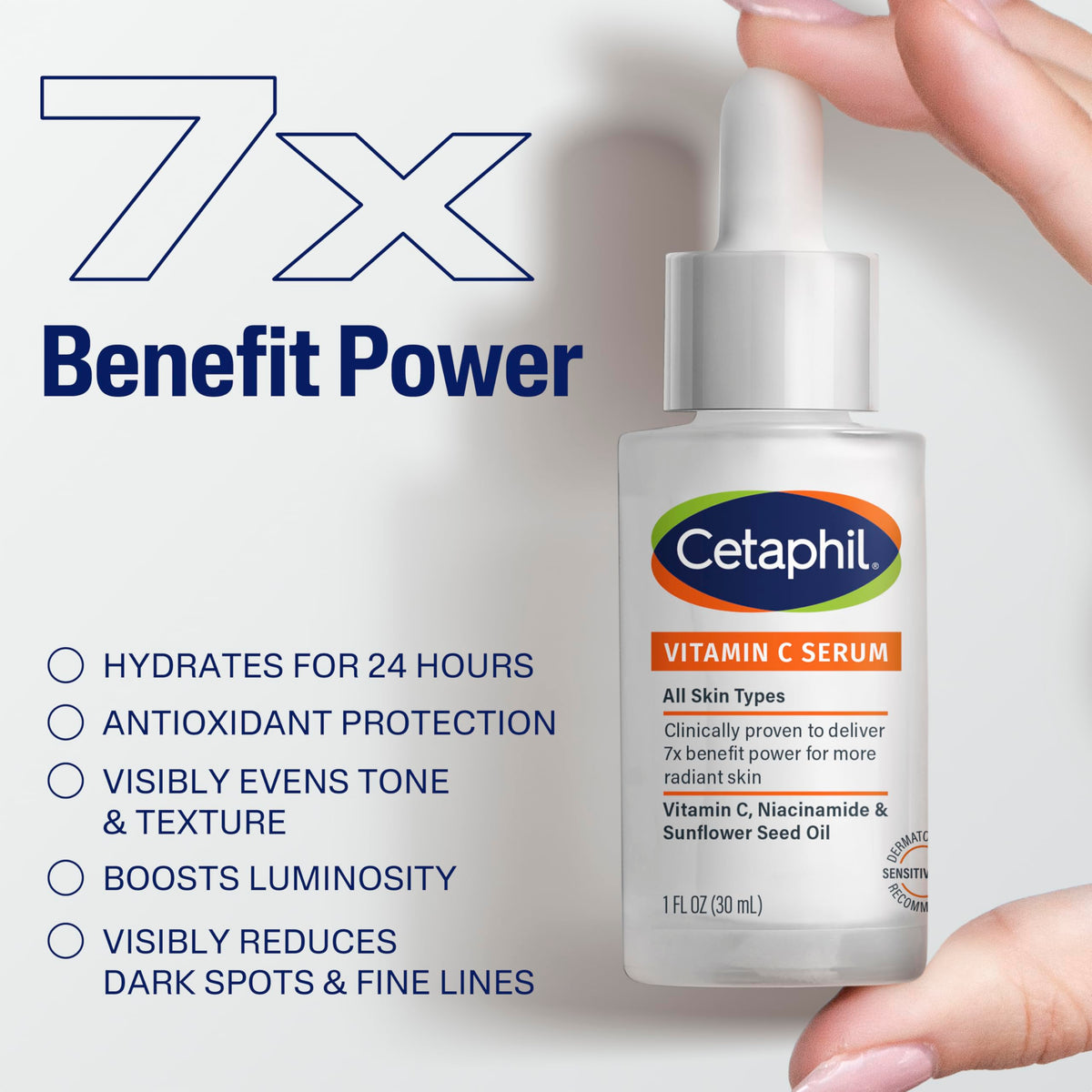 Cetaphil Vitamin C Serum for Dark Spots, Niacinamide, Fragrance Free, 1oz Cetaphil