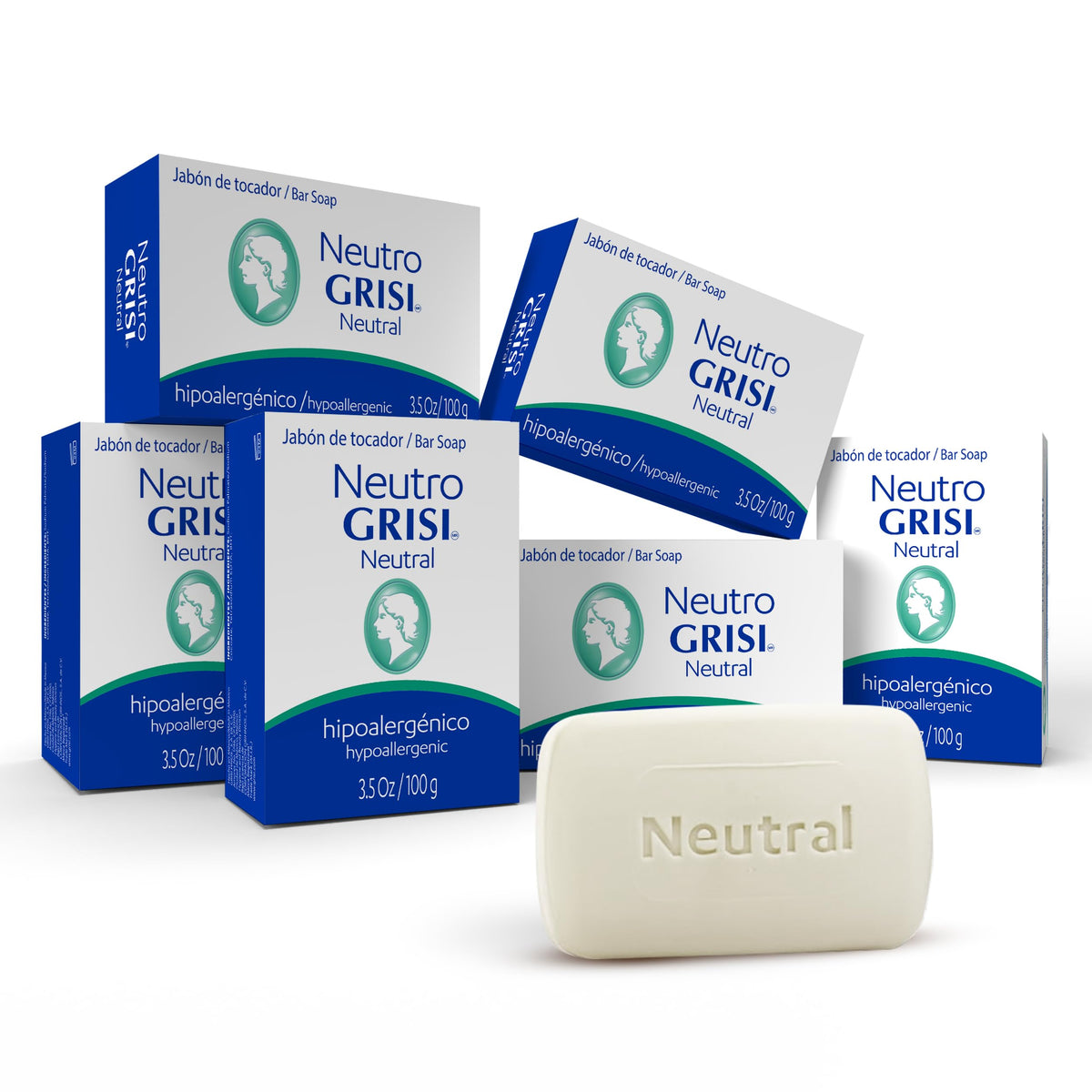 Grisi Neutral Bar Soap |Hypoallergenic | 3.5 oz | 6-Pack Grisi