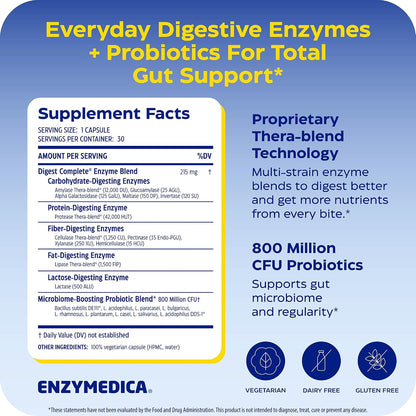 Enzymedica Digest Complete + Probiotics - Digestive Enzyme Supplement for Women & Men, Enzyme and Probiotic Capsules for Digestion, Gut Health Support, Helps Gas & Bloating, Vegetarian - 90 Caps Gsupps Australia