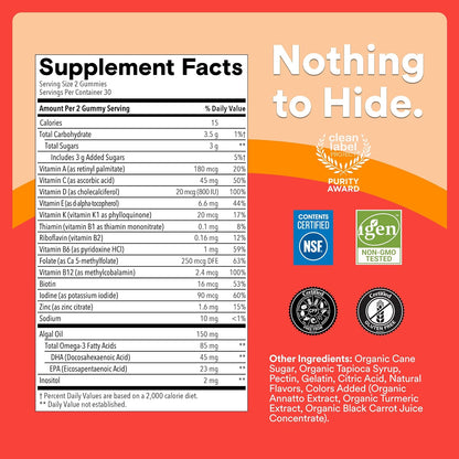 SmartyPants Kids Multivitamin Gummies with Omega 3 DHA/EPA, Vitamins D3, C, B12, B6, A, K, and Zinc, Gluten Free, Clean Label, Three Fruit Flavors, 60 Gummies (30 Day Supply) Gsupps Australia