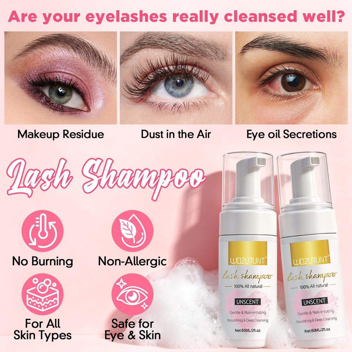 Eyelash Extension Cleanser Lash Mousse Lash Shampoo for Extensions, USB Mini Portable Fan Rechargeable Electric Handheld Air Conditioning (lash kit-handheld fan) WOZUTUNT